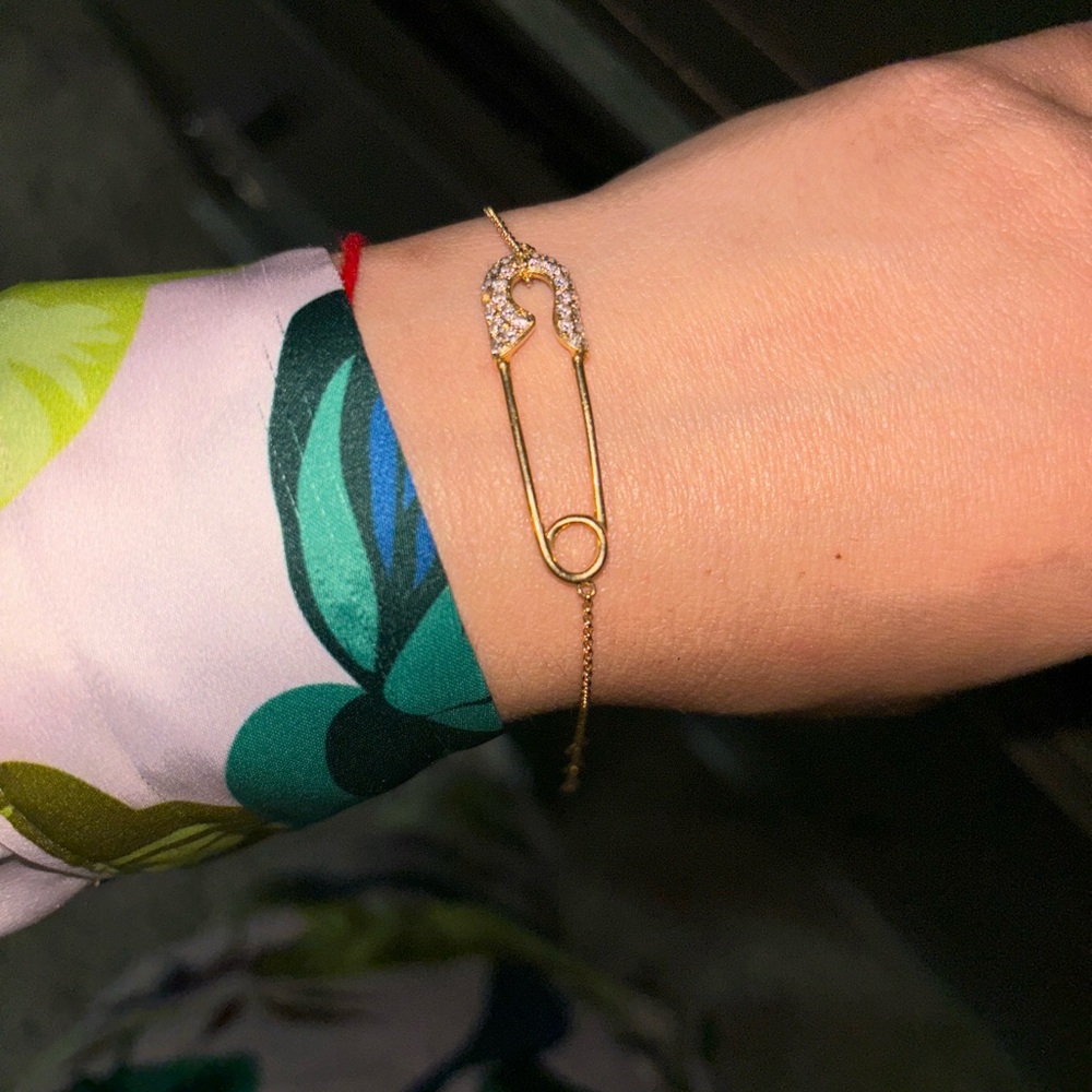 Gold with diamonds safety pin bracelet